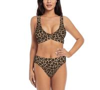 Funny Leopard Animal Print Women'S Bikini Sets Swimsuit High Waisted Two Piece Bathing Suitl
