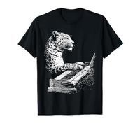 Funny Leopard Artwork Animal Playing Piano Pianist Graphic T-Shirt