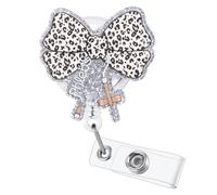 Funny Leopard Bow Phlebs Nurse Badge Reel, Cute Bowknot Phlebotomy Retractable ID Badge Holder, Name Tag Badge Buddy for RN LPN Phlebotomist IV Therapy Pediatrics ER BB/TS Clinical Lab Nursing Student