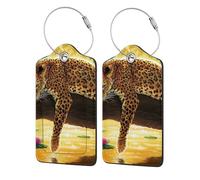Funny Leopard,Luggage Tags Pu Leather Name Tag Travel Suitcase Identifier ID Tags Durable Luggage Label 2 pcs