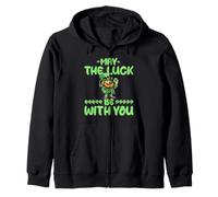 Funny Leprechaun Shamrock Clover May The Luck Be With You Zip Hoodie