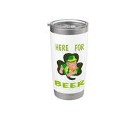 Funny Leprechaun ST Patricks Day HERE for Beer ST Pattys Stainless Steel Insulated Tumbler