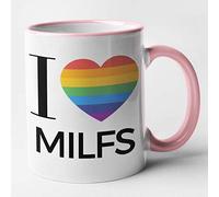 Funny Lesbian I Love Mug - I Love Milfs (Pink)