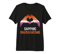 Funny Lesbian Saying Sapphic Shenanigans Retro Lesbian Flag Premium T-Shirt