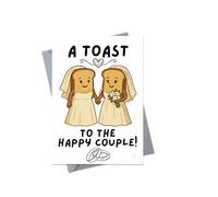 Funny Lesbian Wedding Card - Humorous Pun A Toast to the Happy Couple - Cute Two Brides Illustration for Same Sex Marriage, Engagement or Anniversary WED25
