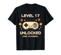 Funny Level 17 Unlocked Gamer 17th Birthday Video Game Pixel T-Shirt