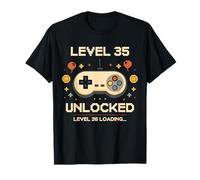 Funny Level 35 Unlocked Gamer 35th Birthday Video Game Pixel T-Shirt