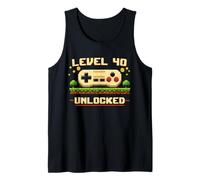 Funny Level 40 Unlocked Video Game 40th Birthday Gamer Pixel Tank Top