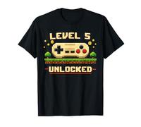 Funny Level 5 Unlocked Video Game 5th Birthday Gamer Pixel T-Shirt