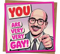 Funny LGBTQ+ Greeting Card - Retro Comic “You Are Very Very Gay” - 145mm x 145mm - Blank Inside - Includes Kraft Envelope - Birthday, Pride, Coming Out, Anniversary