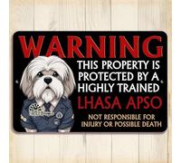 Funny Lhasa Apso Warning Sign security guard lasha outdoor protected by plaque home decor