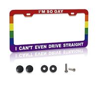 Funny License Plate Frame Metal Aluminum Humor Text Gay Pride Rainbow Flag - I'm So Gay,I Can't Even Drive Straight,Funny Car Cover Holder Accessories (12 x 6 Inch)