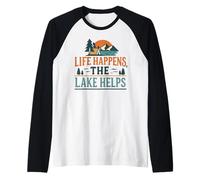 Funny Life Happens The Lake Helps Distressed Vintage Raglan Baseball Tee
