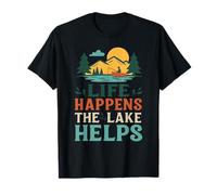 Funny Life Happens The Lake Helps Distressed Vintage T-Shirt