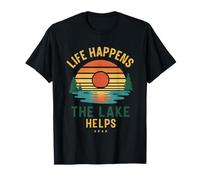 Funny Life Happens The Lake Helps Distressed Vintage T-Shirt