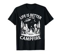 Funny Life is Better at Campfire Bigfoot Alien Camper Crew T-Shirt