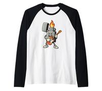 Funny Lighter Flames with Cool Electric Guitar Outfit Raglan Baseball Tee