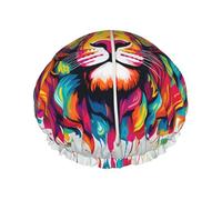Funny lion Printed shower cap, reusable, specially designed for women's long hair, double-layer structure, suitable for bathing.