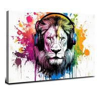 Funny Lion Wall Art Picture for Boys Bedroom Home Decor Abstract Graffiti Animal Paintings Modern Watercolor Colorful Animals Poster Prints Kids Nursery Room Artwork Framed Decorations 12x16”