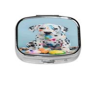 Funny Little Dalmatian Puppy Pattern Pill Case Pill Box Travel Pill Organizer Small Square Medicine Box for Purse & Pocket Gifts