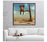 Funny Little Elephant on Tree Canvas Painting Wall Art Animal Pictures Nordic Posters and Prints for Kids Room Home Decor 40x40cm(16x16in) Frameless
