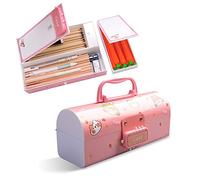 Funny live Japanese Cartoons Multifunction Pencil Box with Double Password Lock, Large Capacity Plastic Stationery Case Combination Lock Pencil Box Organizer for Kids, Girls & Teen (Girl Pink)
