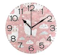 Funny Llama And Clouds On A Pink Round Clocks Silent Wall Clock Easy To Read Quartz Clocks For Dining Room Home Kitchen 25Cm