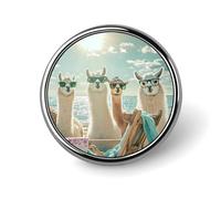 Funny Llama Beach Round Brooch Pin Lapel Pins Tie Suit Dress Accessories for Men Women Wedding Birthday
