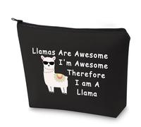 Funny Llama Gift for Llama Lover Llamas are Awesome I'm Awesome Therefore I'm A Llama Makeup Bag Animal Lover Gift (I'm A Llama-BK)