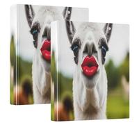 Funny Llama Red Lips 3 Ring 1.5 Inch Binders Hold 200 Sheets Cute Notebook Folders Round Ring Playbill Binder, 12.4x10.63x2.36inch, 1 Pack