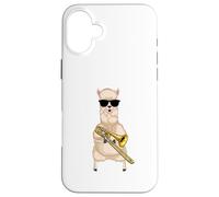 Funny Llama Wearing Sunglasses Playing Bass Trombone Case for iPhone 16 Plus