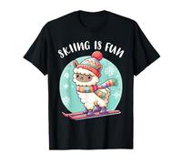 Funny llama with hat and scarf loves skiing in the snow T-Shirt