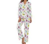 Funny Llamas Women's Pajamas Set Long Sleeve Pj Set Button Down Sleepwear Pajamas Loungewear S