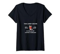 Funny Lorry Driver Trucker Coffee and Sarcasm Gift V-Neck T-Shirt
