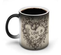 Funny LOVE Flowers Color Changing Mug 11 Oz Heat Sensitive Ceramic Coffee Mugs with Hidden Design Temperature Changing Mug, Novelty Magic Cup Gift for Coffee Lover