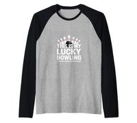 Funny Lucky Bowling Saying Strike Ball Pins Raglan Baseball Tee