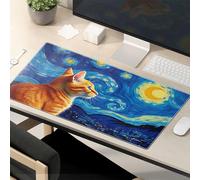 Funny Lunch Mouse Pad Cat Gazing At Van Gogh'S Starry Night Sky Mouse Pad Funny Mousepads Desk Pads