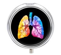 Funny Lung Watercolor Colorful Round Pill Organizer Portable Medicine Pill Dispensers Container for Daily Travel