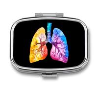 Funny Lung Watercolor Colorful Travel Pill Organizer Small Square Metal Portable Medicine Case Box for Purse Pocket
