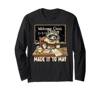 Funny Made It to May Raccoon Meme Teacher Last Day of School Long Sleeve T-Shirt