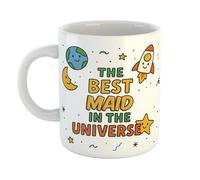 Funny Maid Mug - “The Best Maid in The Universe” - Idea for Work Colleagues, Friends or Family - 11oz Ceramic Coffee Cup - Dishwasher Safe
