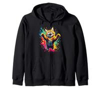 Funny Maine Coon Cat Jumping Design for Maine Coon Cat Lover Zip Hoodie