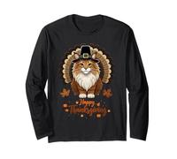 Funny Maine Coon Cat with Turkey Feathers Thanksgiving Long Sleeve T-Shirt