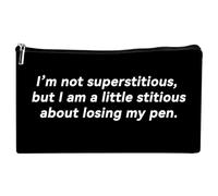Funny Makeup Bag for Women - I’m Not Superstitious But A Little Stitious - Cosmetic Pouch for Travel, Work, and Everyday Essentials - Fun Gifts for Friends, Coworkers, and Women Who Love Humor, Beige