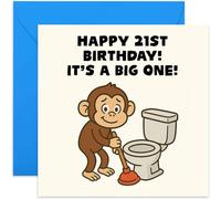 Funny Male 21st Birthday Card - It's a Big One Monkey Design - Square, Blank Inside with Premium Envelope