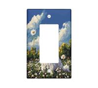 Funny Maltese Dog Decorative Switch Cover Plate 1 Gang Single Rocker, Spring Pixel Art Daisy Chien Electrical Faceplate for Bedroom Bathroom Decor, Puppy Standard Size Switchplate
