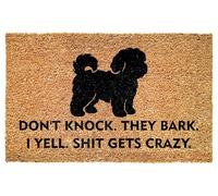 Funny Maltipoo Entrance Doormat - Don't Knock They Bark I Yell Gets Crazy - Bold Quote for Porch - Patio - Indoor Decor - Durable Non Slip Floor Mat - Pet Owners - Everyday Use
