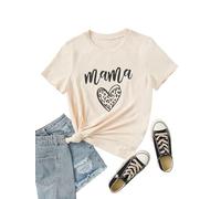 Funny Mama Shirt for Women Maternity Nursing Shirt Cute Leopard Heart Graphic Tees Friendly Zip Breastfeeding Tops, Cream, S
