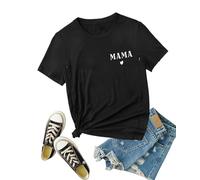 Funny Mama Shirt for Women Maternity Nursing Shirt Cute Leopard Heart Graphic Tees Friendly Zip Breastfeeding Tops, Black, S