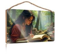 Funny Man Cave Signs A Woman Studies in A Serene Forest Setting Funny Wood Hanging Sign Bedroom Accessories(23X35CM)
